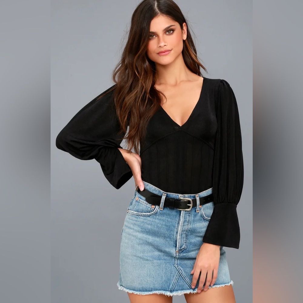 Free People Killer Queen V-Neck Black Blouse